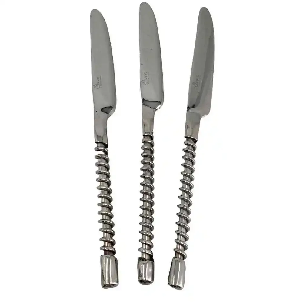 Lot Of 3 Gibson 18/8 Stainless Steel Silver Twisted Spiral Flatware Knives